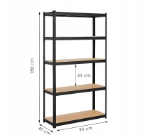 Kovinski regal za shranjevanje Springos 180x90x40cm, max 175 kg na polico