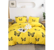 Posteljnina 140x200, BUTTERFLY, 3 delna, rumena z metulji