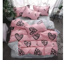 Posteljnina 180x200, PINK HEARTS, 3 delna, roza s srčki