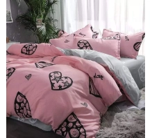 Posteljnina 180x200, PINK HEARTS, 3 delna, roza s srčki