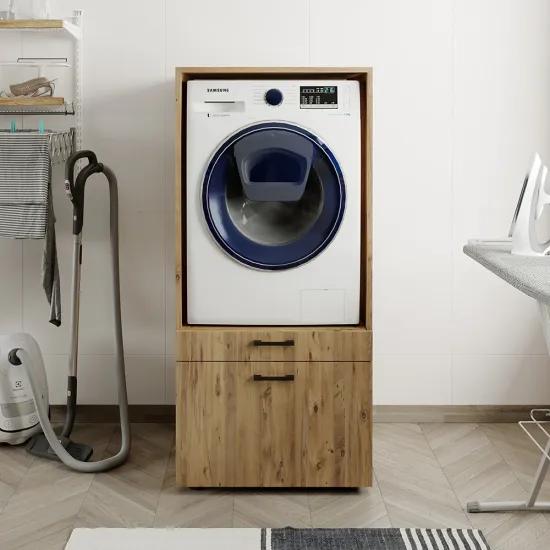 Omarica za pralni stroj + izvlečna deska, hrast, HWD: 145x67x65 cm