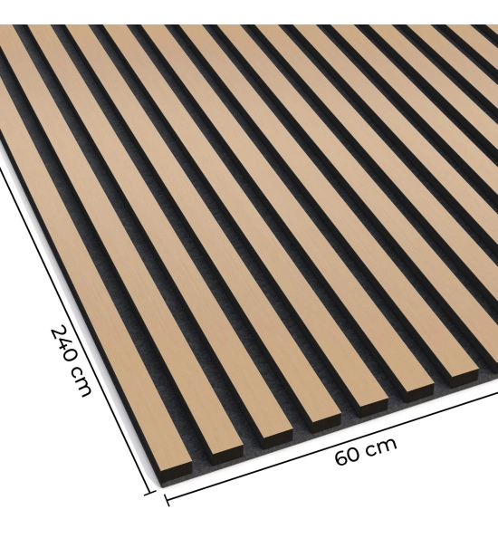 Akustični leseni panel, furnir, klasični hrast (črni filc), 240x60cm (1,44 m2)