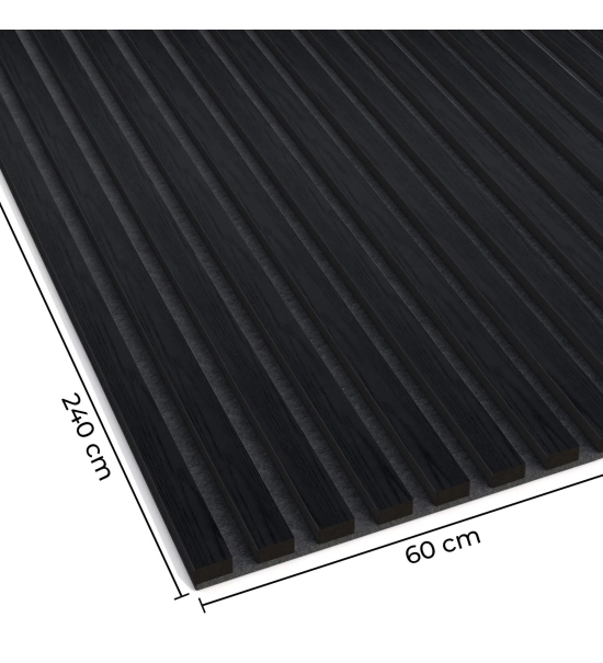 Akustični leseni panel, furnir, oglje hrast (črni filc), 240x60cm (1,44 m2)