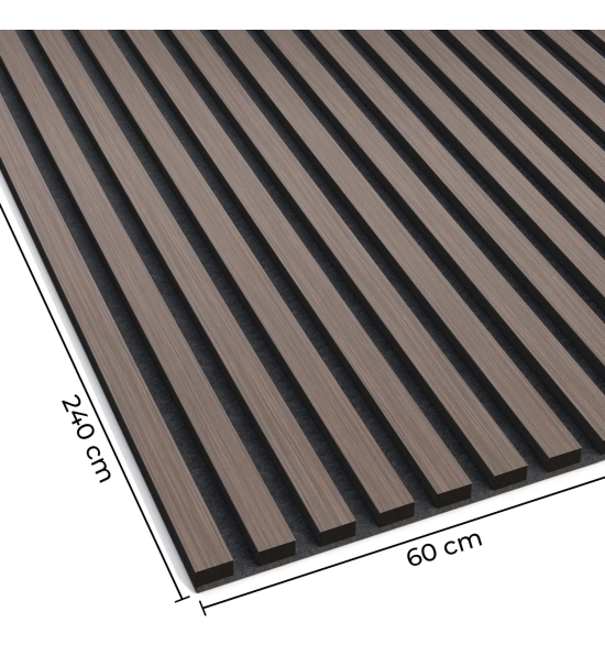 Akustični leseni panel, furnir, meranti (črni filc), 240x60cm (1,44 m2)