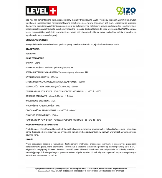 Tesnilni trak za kopalnico, terasa, hidroizolacijski, 50M, LEVEL+