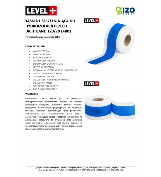 Tesnilni trak za kopalnico, terasa, hidroizolacijski, 50M, LEVEL+