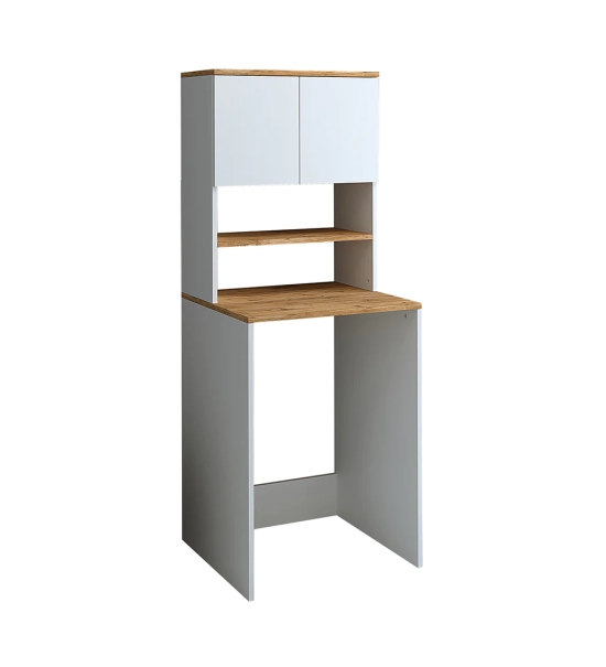 Omara za pralni stroj, bela + hrast, MONICA, 65 x 181 x 60 cm