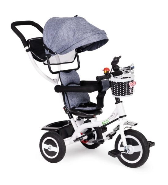 Otroški tricikel EcoToys, 3v1, siv