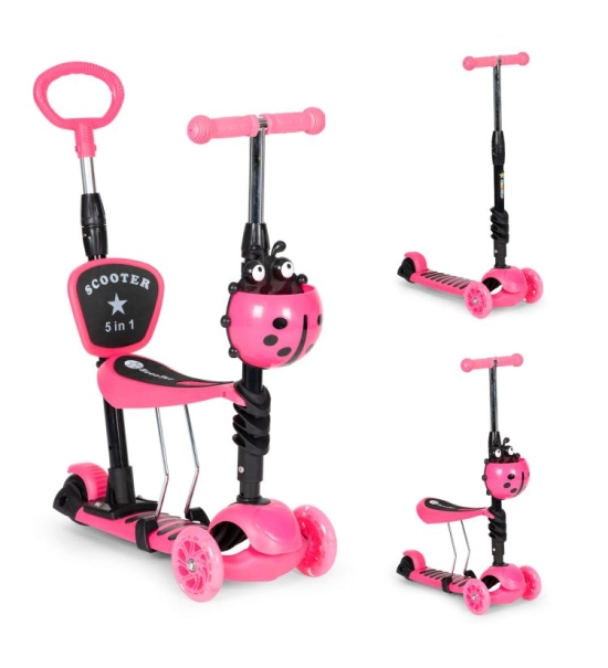 Otroški skiro LED 5 v 1 Ladybug - roza