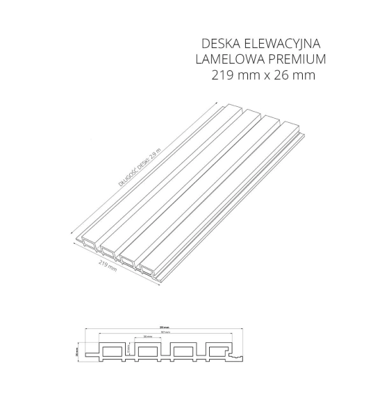 Zunanji leseni panel, WPC, 219x26x2900mm, oreh (0.63 m2)