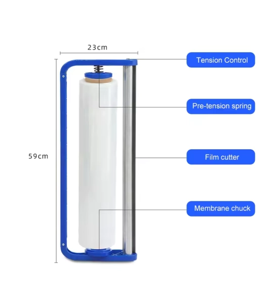 PVC stretch film dispenser, hand held, for 2-5 kg film rolls