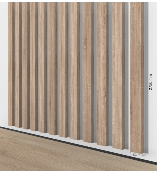 3D dekorativne lamele za stene in strop, lesena letev (hrast sonoma) 16x28mm