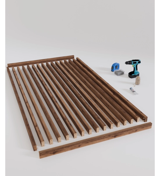 Lesena predelna stena, pripravljena za montažo, temni hrast