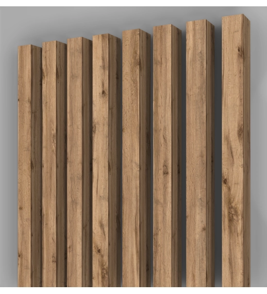 3D dekorativne lamele HRAST WOTAN, lesene letvice za stena ali strop (28x37 mm)
