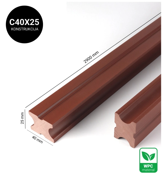 Profil za WPC fasadno konstrukcijo, 40x25 mm, dolžina 2900 mm