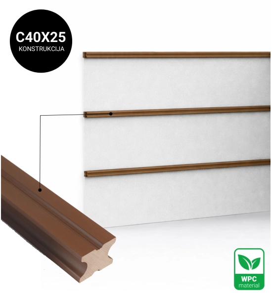 Profil za WPC fasadno konstrukcijo, 40x25 mm, dolžina 2900 mm