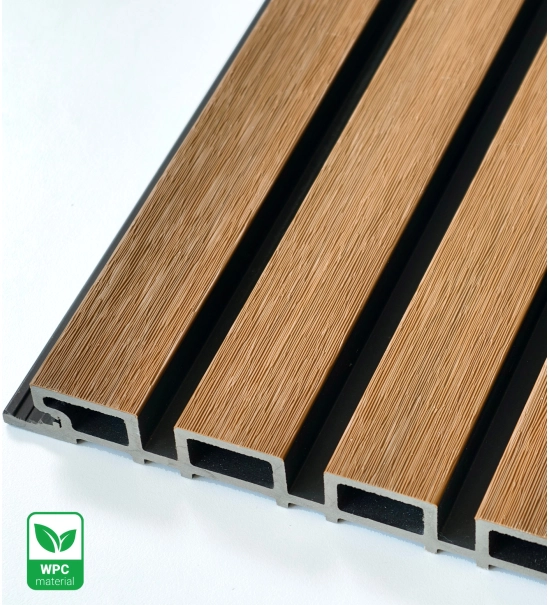WPC fasadni panel TEAK/ČRNA, BRUŠENA tekstura, 219x2900 mm, dvobarvni (0,63 m²)