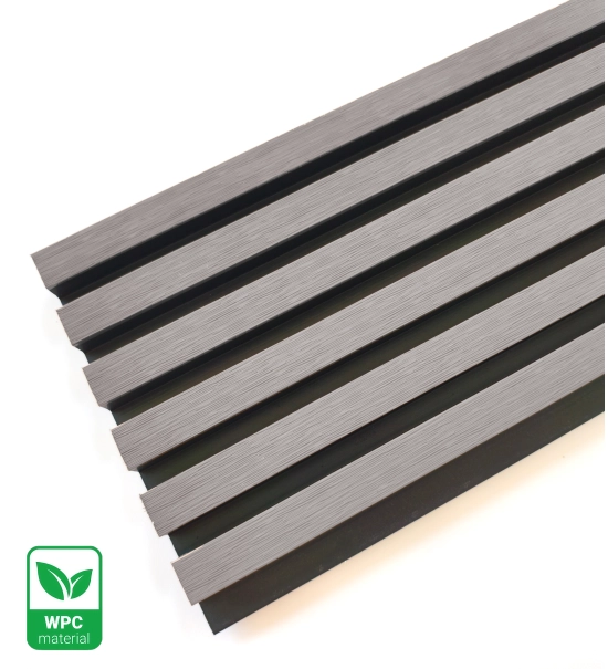WPC fasadni panel TWIX SLIM, SIVA s črnimi fugami, 6 tankih lamel (0,64 m²)