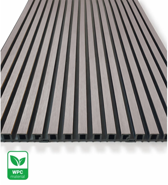 WPC fasadni panel TWIX SLIM, SIVA s črnimi fugami, 6 tankih lamel (0,64 m²)
