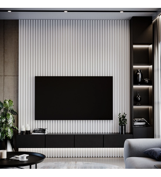 3D dekorativne lamele, lesene letvice za stena ali strop (28x37 mm) (belo)