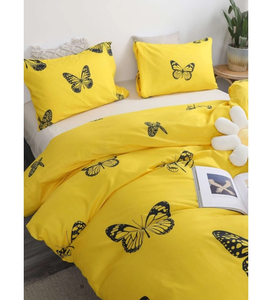 Posteljnina 160x200, BUTTERFLY, 3 delna, rumena z metulji