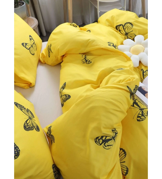 Posteljnina 160x200, BUTTERFLY, 3 delna, rumena z metulji