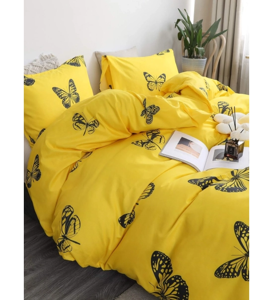 Posteljnina 160x200, BUTTERFLY, 3 delna, rumena z metulji