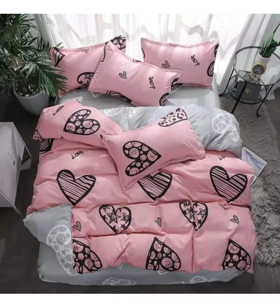 Posteljnina 200x220, PINK HEARTS, 3 delna, roza s srčki