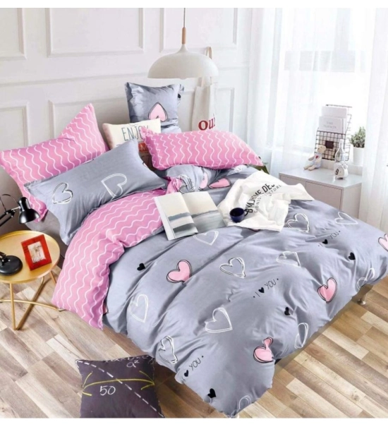 Posteljnina 160x200, 3 delna, roza in siva s srčki