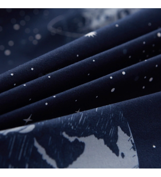 Posteljnina 160x200, 3 delna, temno modra, s planeti