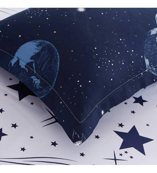 Posteljnina 160x200, 3 delna, temno modra, s planeti